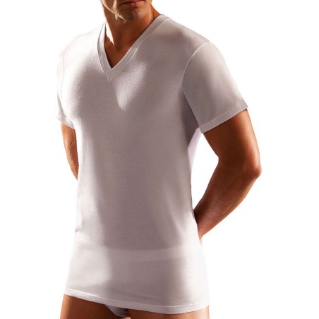 2 T-shirt uomo Cagi manica corta con scollo a V largo in cotone pettinato