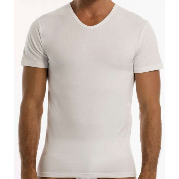 T-Shirt uomo Garda manica corta con scollo a V in cotone elasticizzato aderente