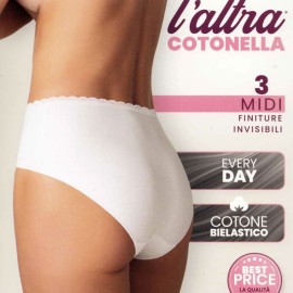 3 Slip donna Cotonella Midi in cotone con profilo in vita di pizzo 2