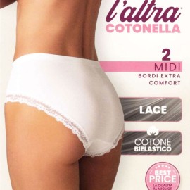 2 Slip donna Cotonella Midi in cotone, elastici comfort in vita e pizzo 2