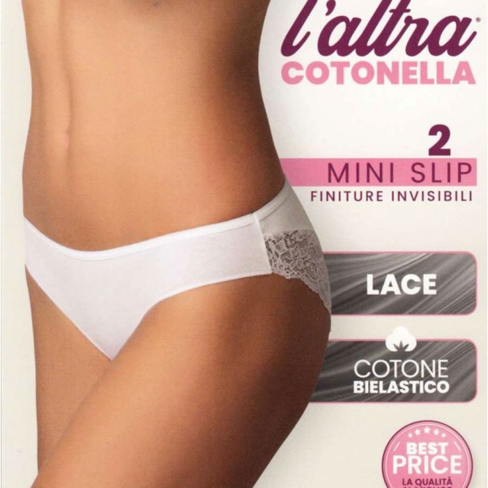 2 Slip donna Cotonella Mini in cotone con inserti di pizzo dietro