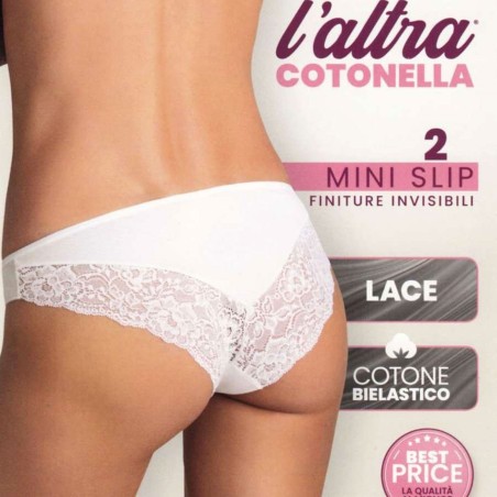 4 Slip donna Cotonella Mini in cotone con inserti di pizzo dietro
