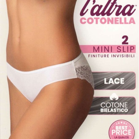 4 Slip donna Cotonella Mini in cotone con inserti di pizzo dietro