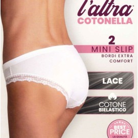 2 Slip donna Cotonella Mini in cotone, elastici comfort in vita e pizzo 2