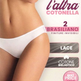2 Brasiliane donna Cotonella in cotone con profili invisibile e pizzo dietro 2