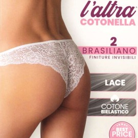 2 Brasiliane donna Cotonella in cotone con profili invisibile e pizzo dietro