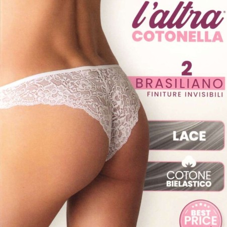 2 Brasiliane donna Cotonella in cotone con profili invisibile e pizzo dietro