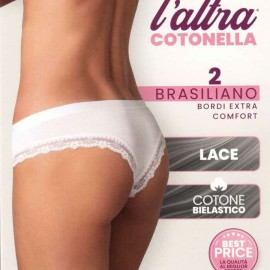 2 Brasiliane donna Cotonella in cotone con elastico tubolare e sgambatura pizzo