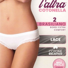 2 Brasiliane donna Cotonella in cotone con elastico tubolare e sgambatura pizzo 2