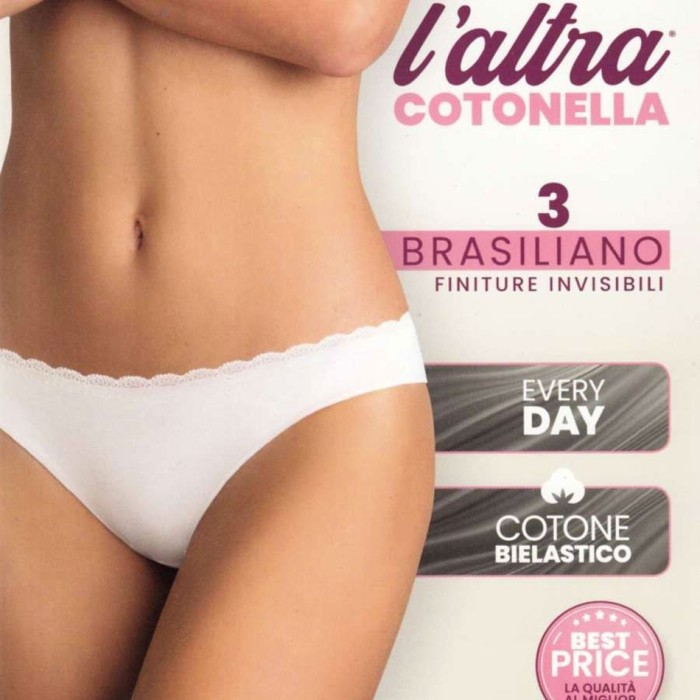 3 Brasiliane Cotonella in cotone con finiture invisibile e girovita pizzo