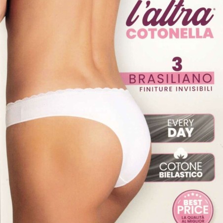 6 Brasiliane Cotonella in cotone con finiture invisibile e girovita pizzo