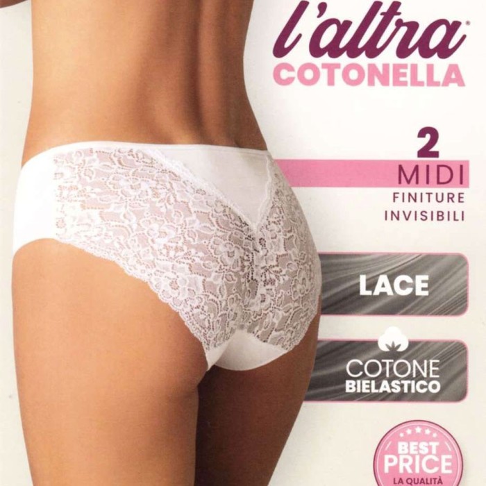 2 Slip donna Cotonella Midi in cotone invisibile con inserti pizzo dietro