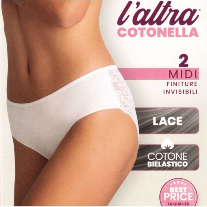 2 Slip donna Cotonella Midi in cotone invisibile con inserti pizzo dietro