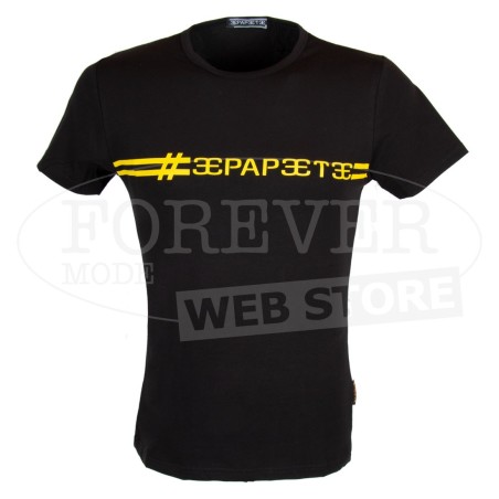 T-shirt uomo Papeete manica corta a girocollo in cotone con stampa logo fluo