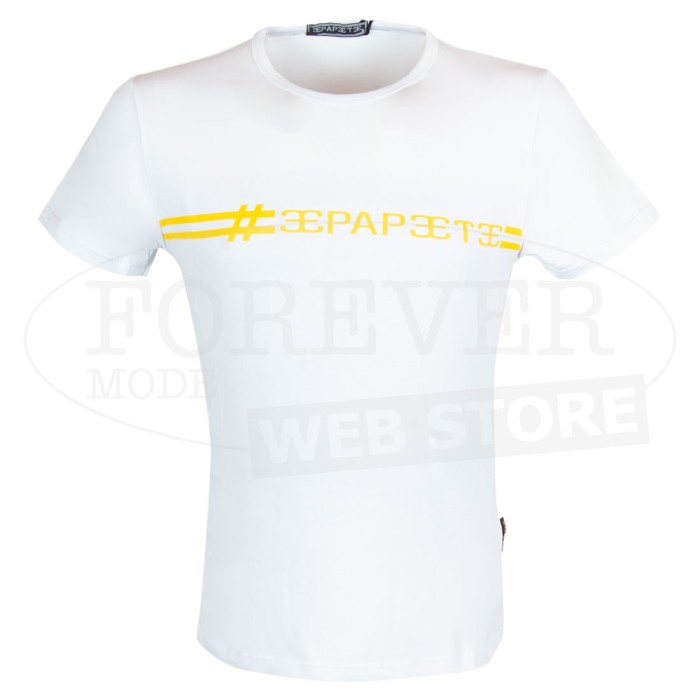 T-shirt uomo Papeete manica corta a girocollo in cotone con stampa logo fluo