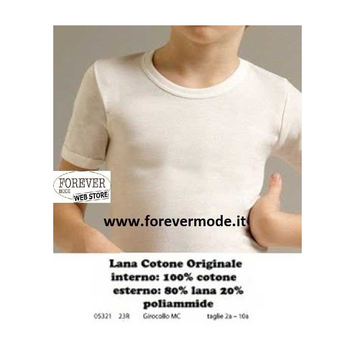 Maglia bambino Liabel o Trevi manica corta a girocollo con cotone sulla pelle e calda lana fuori