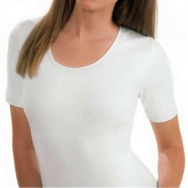 Maglia donna Antonella manica corta in caldo cotone felpato con profilo in raso