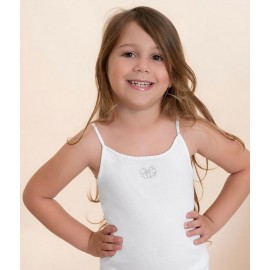 Canottiera bambina Antonella a spalla stretta in cotone con ricamo in strass