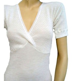 T-shirt donna Gicipi a manica corta a costina in misto lana con forma del seno