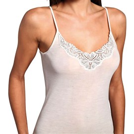 Canotta donna Moretta spalla fine in lana seta e pizzo macramè