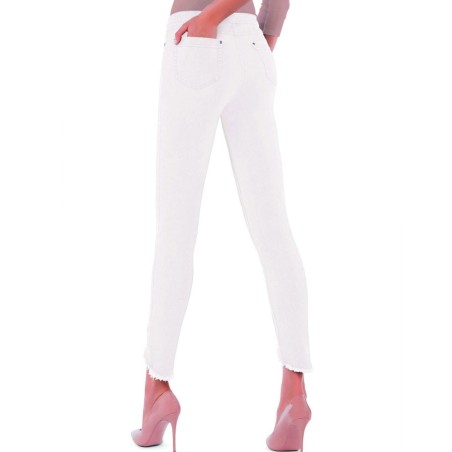 Leggings donna Matignon jeans cotone con motivo di frange sul fondo gamba