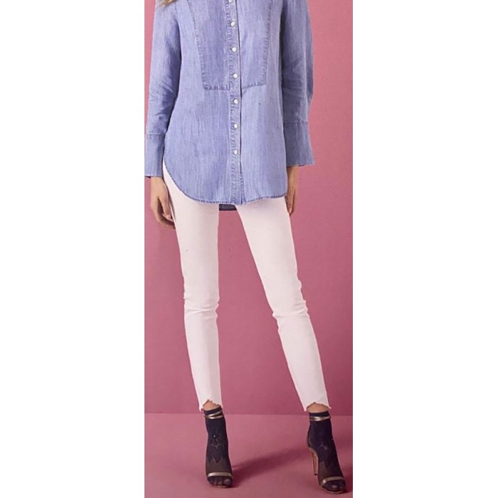 Leggings donna Matignon jeans cotone con motivo di frange sul fondo gamba