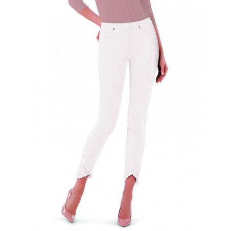 Leggings donna Matignon jeans cotone con motivo di frange sul fondo gamba