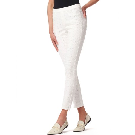 Leggings pantalone donna Matignon in cotone con motivo sangallo e tasche dietro