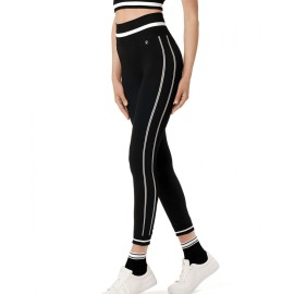Leggings donna Matignon stile athleisure con bande bianche laterali