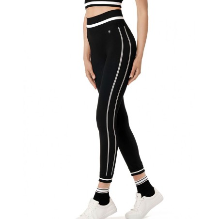 Leggings donna Matignon stile athleisure con bande bianche laterali