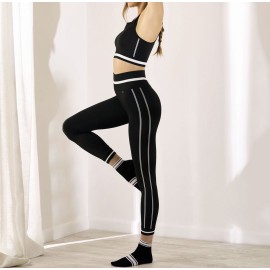 Leggings donna Matignon stile athleisure con bande bianche laterali 2