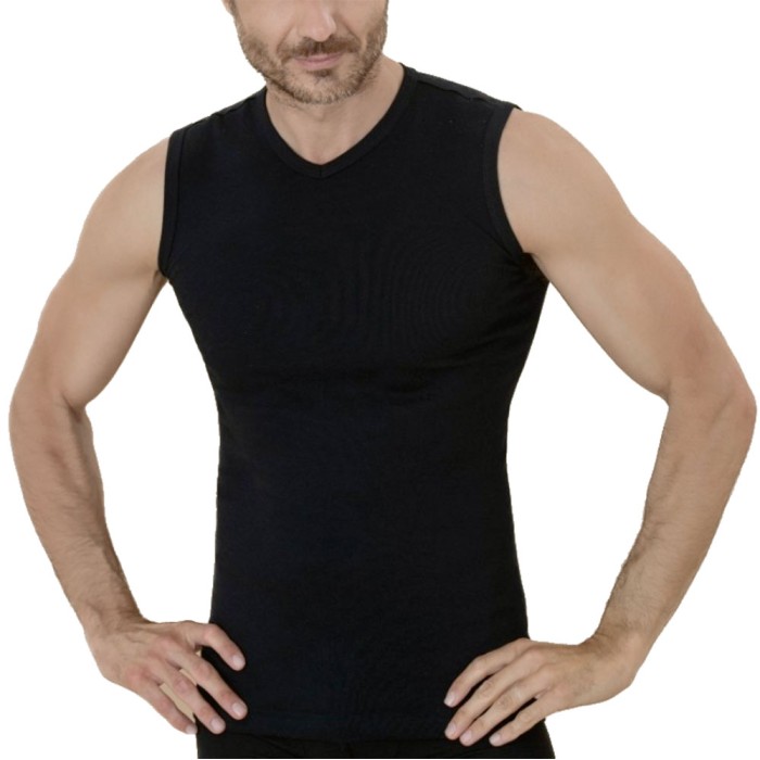 T-shirt maglia uomo Club88 smanicato con scollo a V in puro cotone aderente