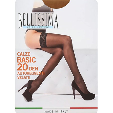Autoreggente donna Bellissima Basic 20 velata liscia con balza in pizzo