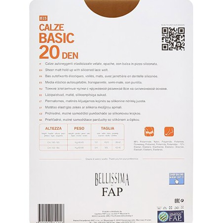 Autoreggente donna Bellissima Basic 20 velata liscia con balza in pizzo