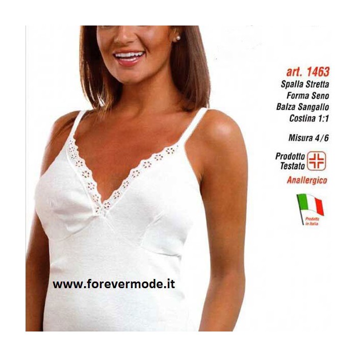 3 Canottiere donna Leable a spalla stretta in cotone filo con forma del seno e pizzo
