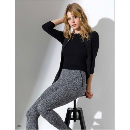 Leggings donna Jadea vita alta con taglio tasca in jacquard elasticizzato