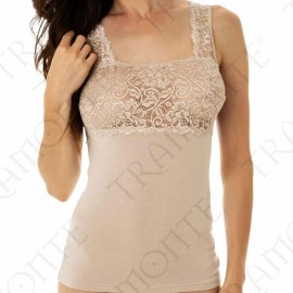 Canottiera donna Tramonte spalla larga in micro modal balza pizzo