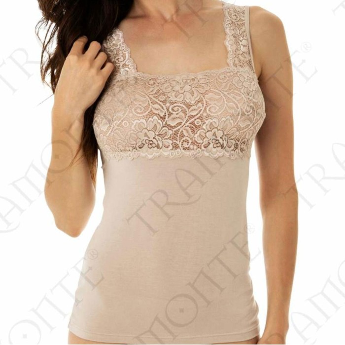 Canottiera donna Tramonte spalla larga in micro modal balza pizzo