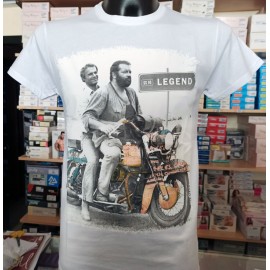 T-shirt manica corta in cotone con Bud Spancer e Terence Hill in moto