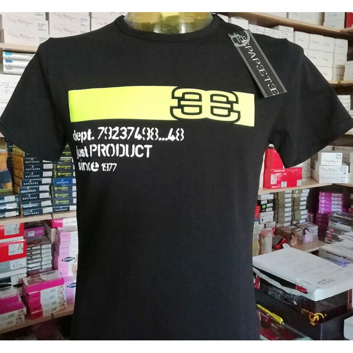 T-shirt uomo Papeete manica corta a girocollo con stampa logo fluo