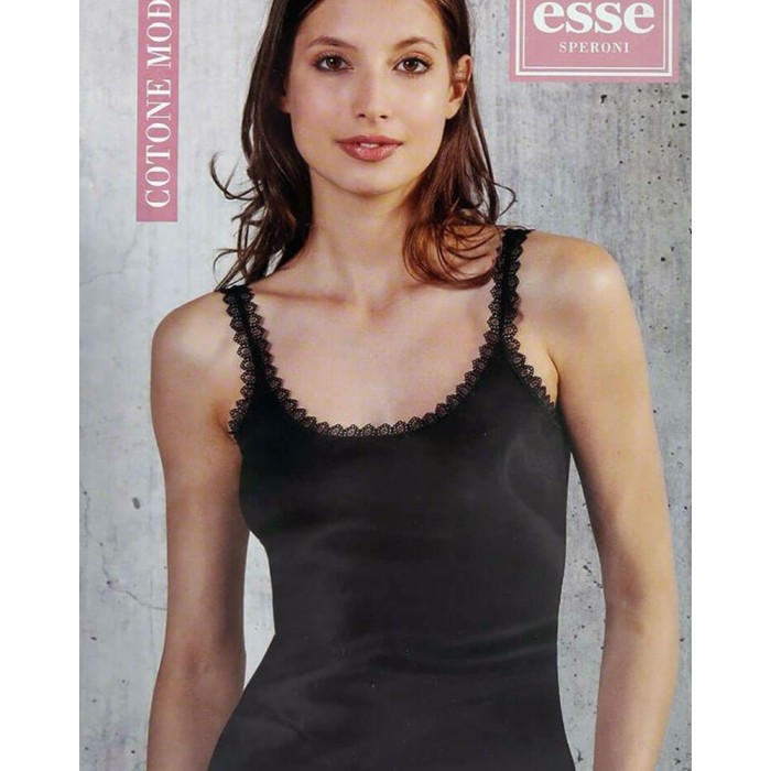 Canottiera donna Esse Speroni spalla stretta in cotone modal con bordo pizzo