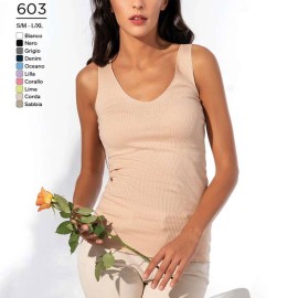 Top canottiera donna Egi Free Spirit a spalla larga in cotone con profili smerlati