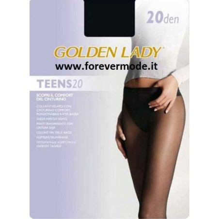 3 Collant donna Golden Lady Teens 20 in liycra a vita bassa con cinturino regolabile
