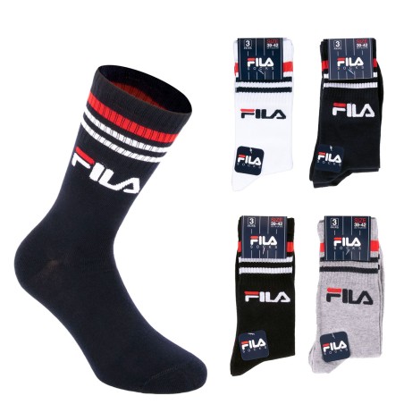 3 Paia Calze uomo Fila corte in cotone elasticizzato con logo e righe