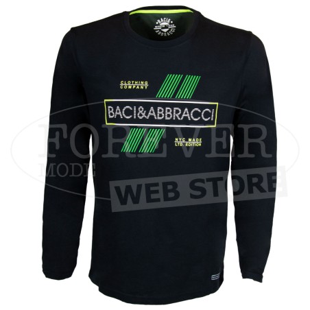 T-shirt uomo Baci & Abbracci manica corta a girocollo con logo frontale fluo