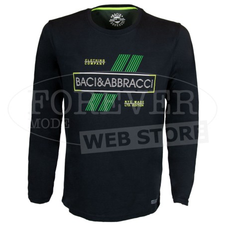 T-shirt uomo Baci & Abbracci manica corta a girocollo con logo frontale fluo