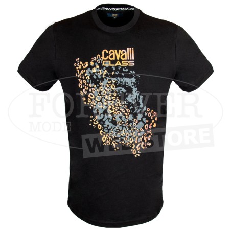 T-shirt uomo Cavalli manica corta a girocollo con stampa ghepardo su oro