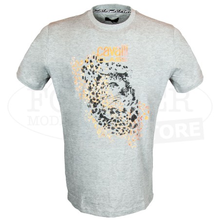 T-shirt uomo Cavalli manica corta a girocollo con stampa ghepardo su oro