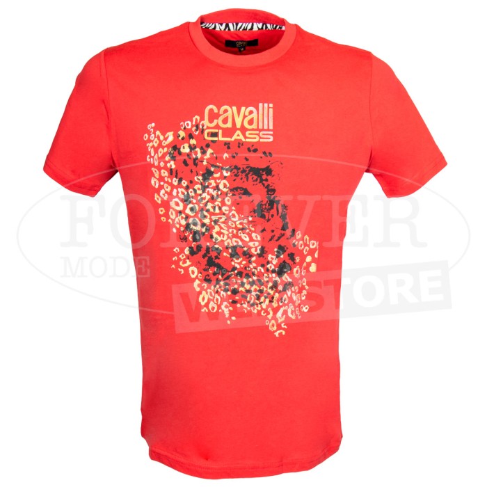 T-shirt uomo Cavalli manica corta a girocollo con stampa ghepardo su oro