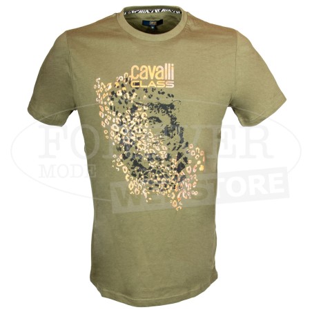 T-shirt uomo Cavalli manica corta a girocollo con stampa ghepardo su oro
